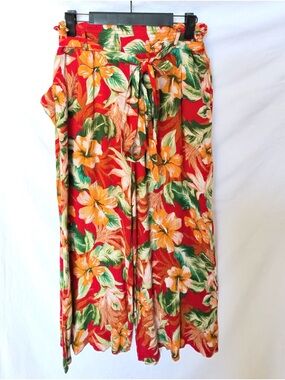 Forever 21 Red Tropical Tie-Front Wide-Leg Pants